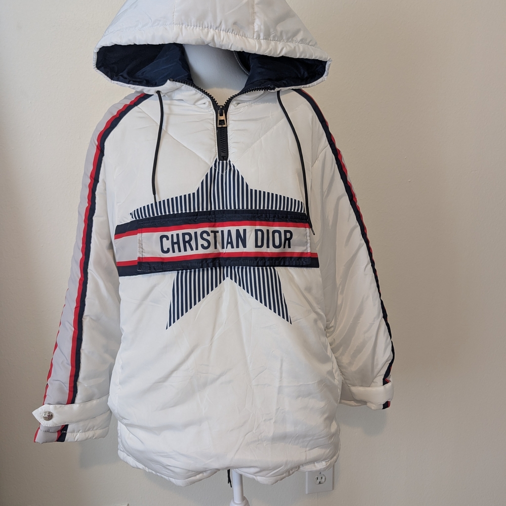 Skiing White and Navy Puffer Jacket